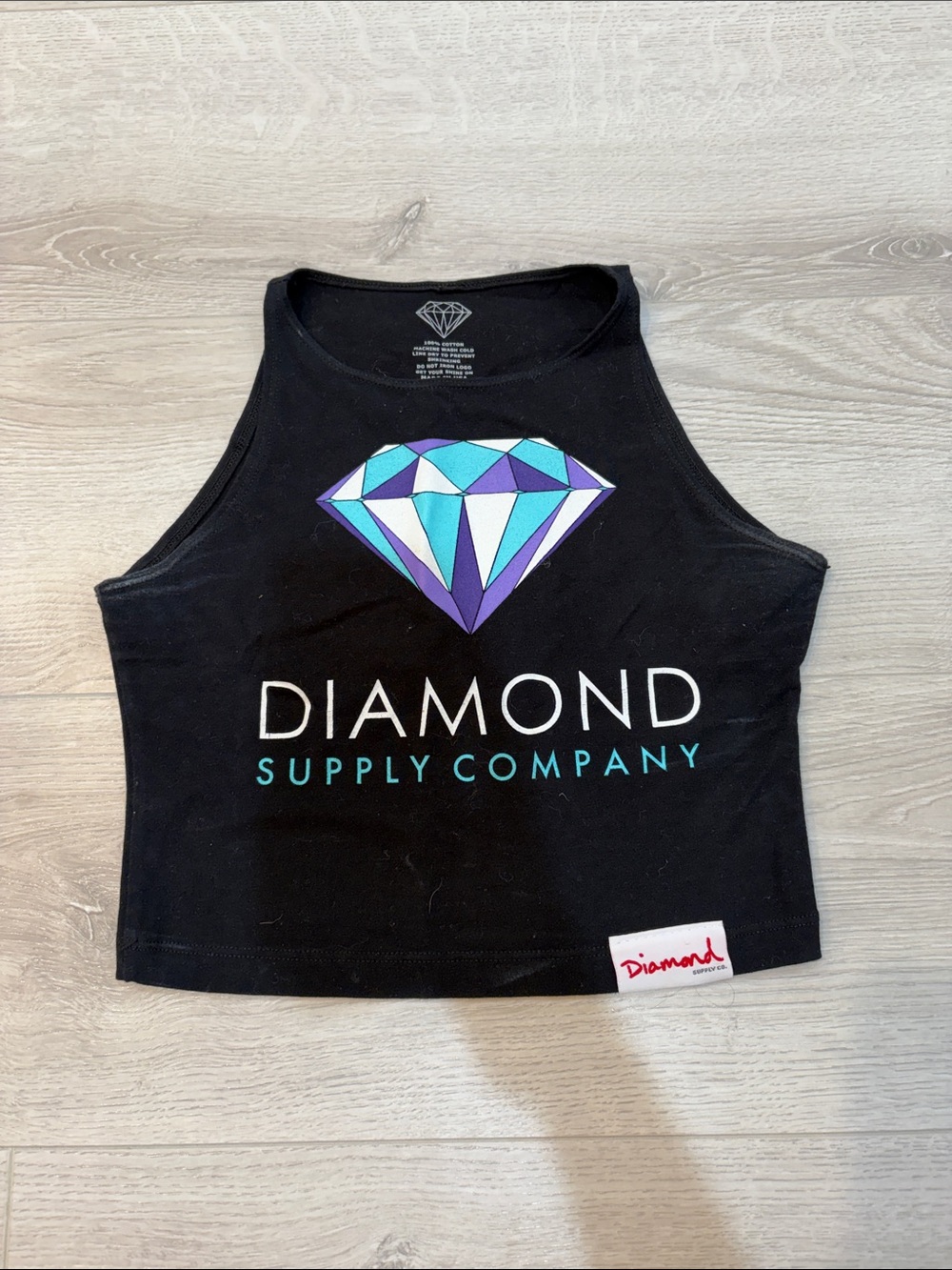 Diamond Supply Co. Black Crop Tank with Teal & Purple Diamond Logo